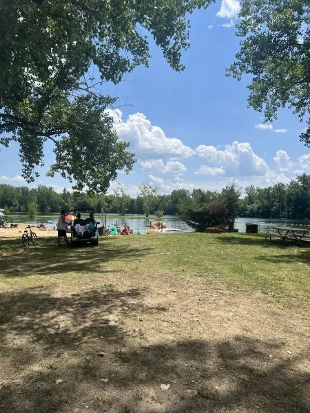 Shade trees and lake views near the beach
